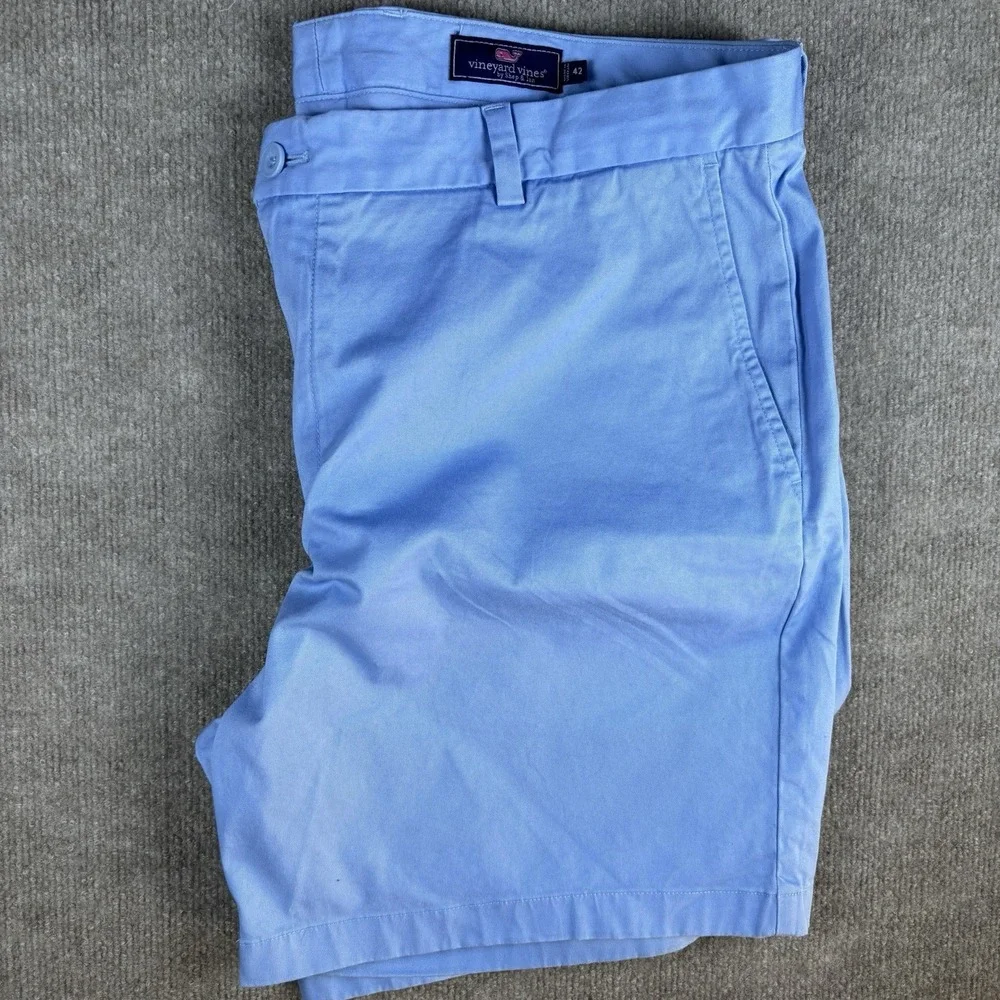 Vineyard Vines Mens 42 Blue Chino Shorts Cotton Stretch Flat Front Casual